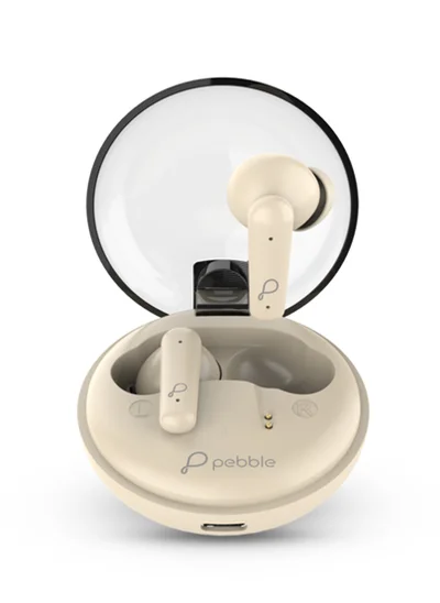 Pebble Noise Canceling True Wireless Earbuds With 20 Hour Playtime, Splash Proof, Type C Fast Charging Case, Peach