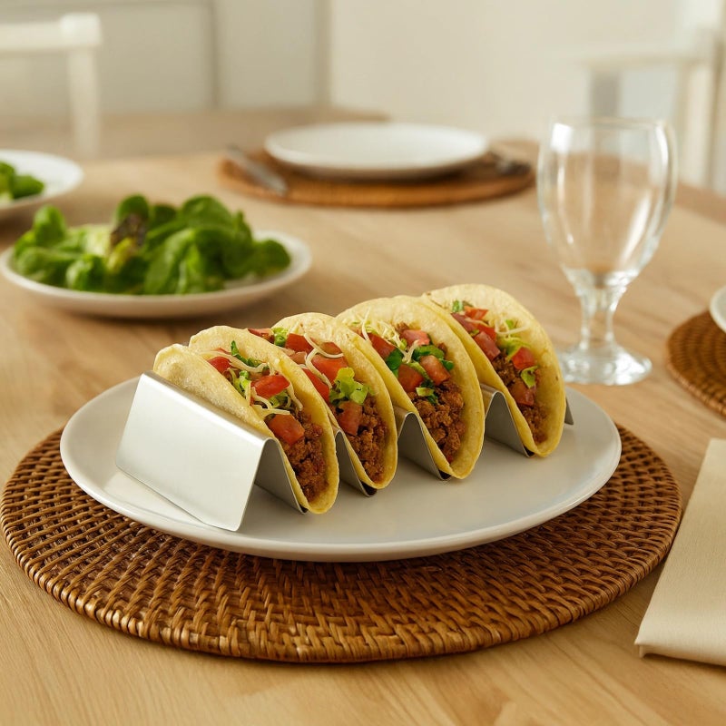 Stainless Steel Taco Serving Tray Holder For 4 Tacos Burritos Pancakes Hot Dogs - Image 4