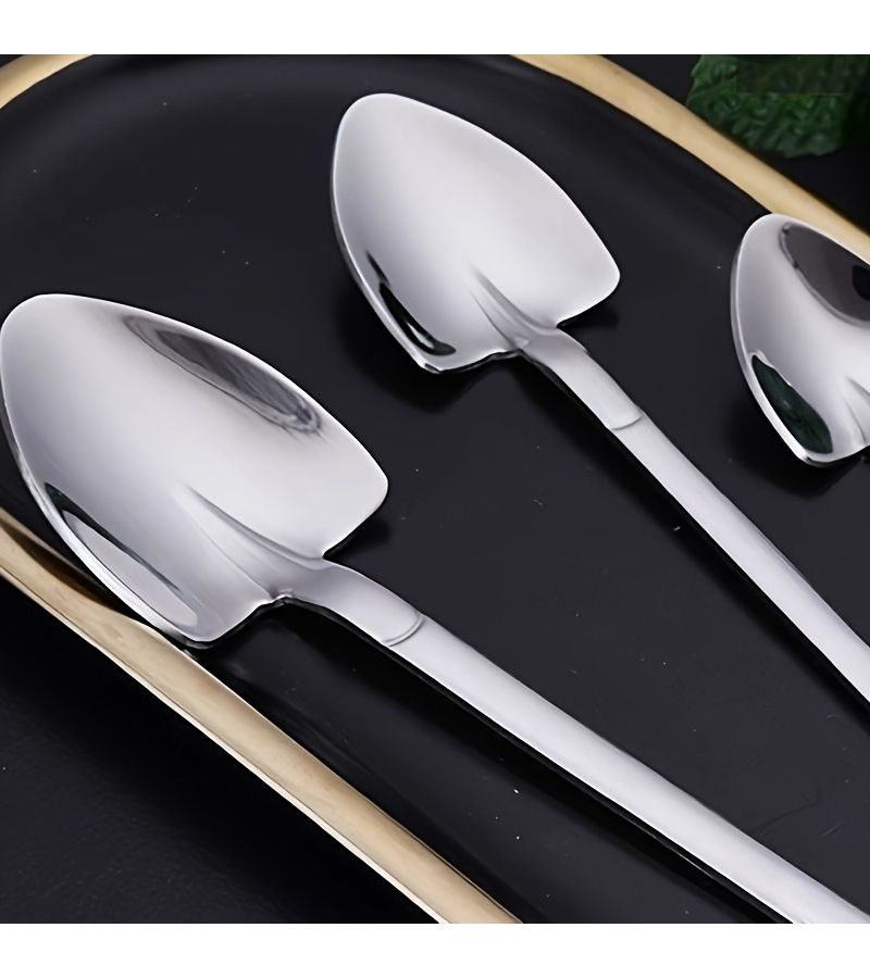 Silvery Stainless Steel Ice Cream Spoons 5 Piece Set Shovel Design for Dessert Kitchen - Image 3