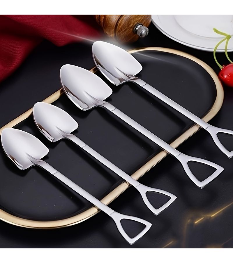 Silvery Stainless Steel Ice Cream Spoons 5 Piece Set Shovel Design for Dessert Kitchen - Image 4