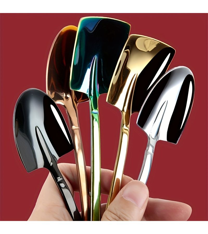Silvery Stainless Steel Ice Cream Spoons 5 Piece Set Shovel Design for Dessert Kitchen - Image 1