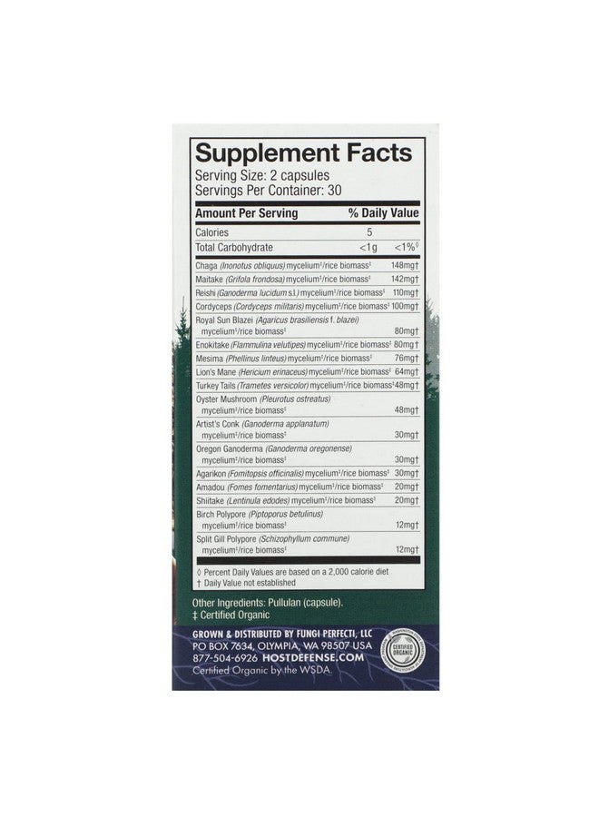 Host Defense MyCommunity Capsules - 17 Species Blend Mushroom Supplement for Immune Support - Herbal Aid with Lion's Mane, Reishi. Chaga, Cordyceps, Turkey Tail & More - 60 Capsules (30 Servings)* - Image 1