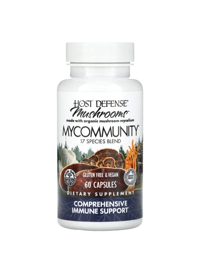 Host Defense MyCommunity Capsules - 17 Species Blend Mushroom Supplement for Immune Support - Herbal Aid with Lion's Mane, Reishi. Chaga, Cordyceps, Turkey Tail & More - 60 Capsules (30 Servings)* - Image 2