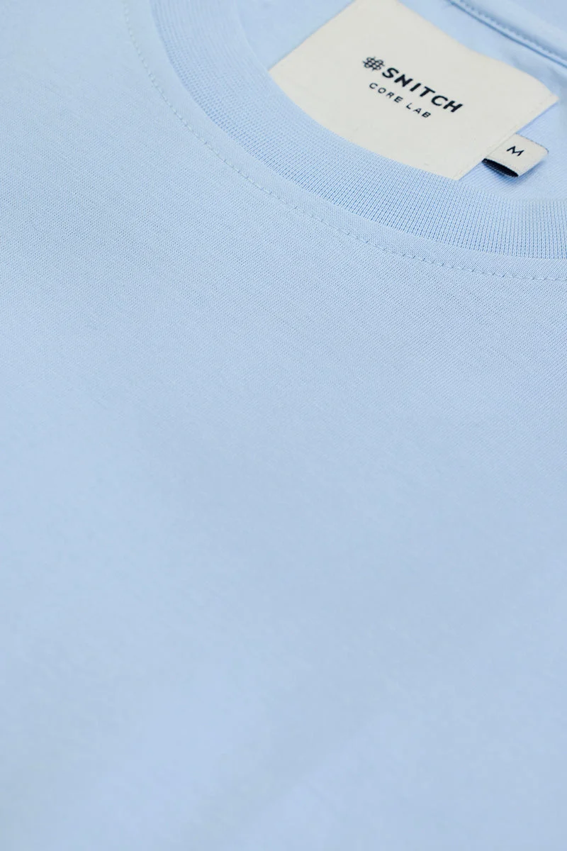 SNITCH Light Blue Solid Half Sleeve Slim Fit Casual T-Shirt