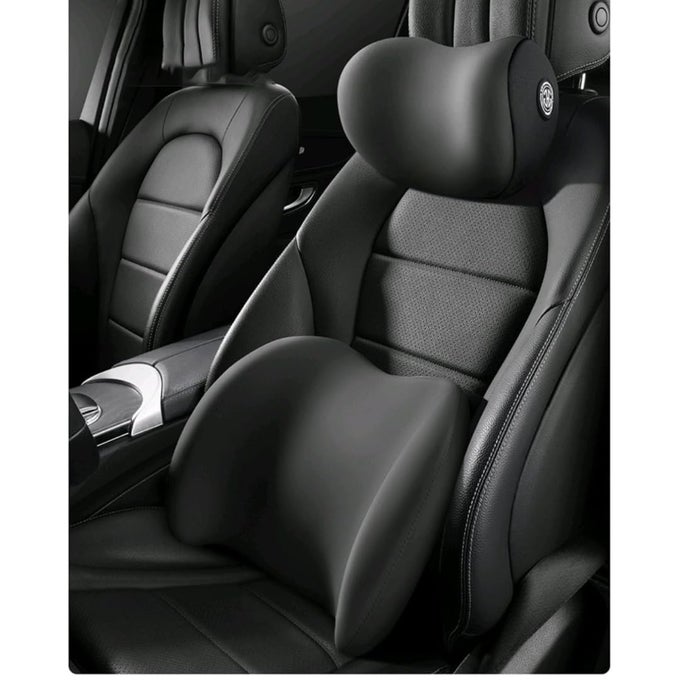 CAR NECK AND BACK CUSHION LUMBAR SUPPORT PILLOW FOR OFFICE CHAIR AND CAR SEATSOFTNESS MEMORY FOAM COMFORTABLE ERGONOMIC DESIGN FOR NECK AND BACK REST PILLOW BLACK