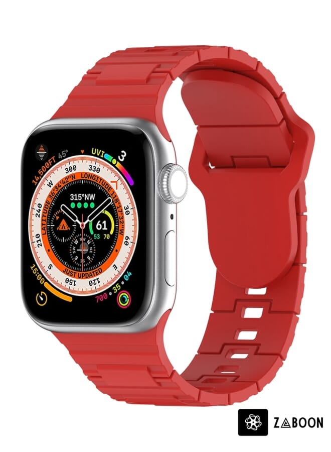 Zaboon Apple Watch SE 44mm Square Buckle Armor Style Silicone Watch Band - Image 1