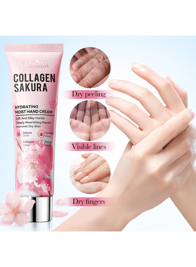 SADOER Sakura Collagen Hand Cream,Fast Absorbing Anti Ageing Hand Cream, Hydrates And Moisturizes The Skin Of Hands, Removes Wrinkles And Dullness 60g - Image 1