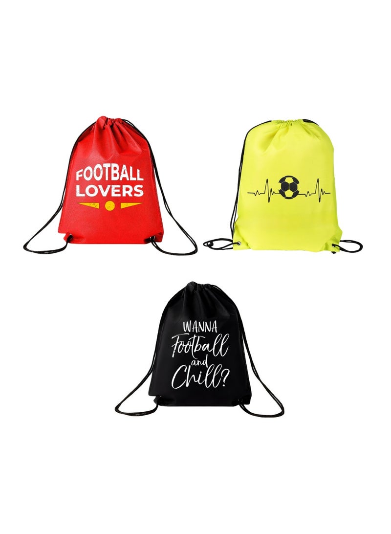 PRINTSHOP4ME Pack Of 3 Drawstring Bags With Football Design-Durable Sports Backpack For Adults,Great For Gym,Travel And Everyday Use,Lightweight With Football Print For Everyday Use - Image 1