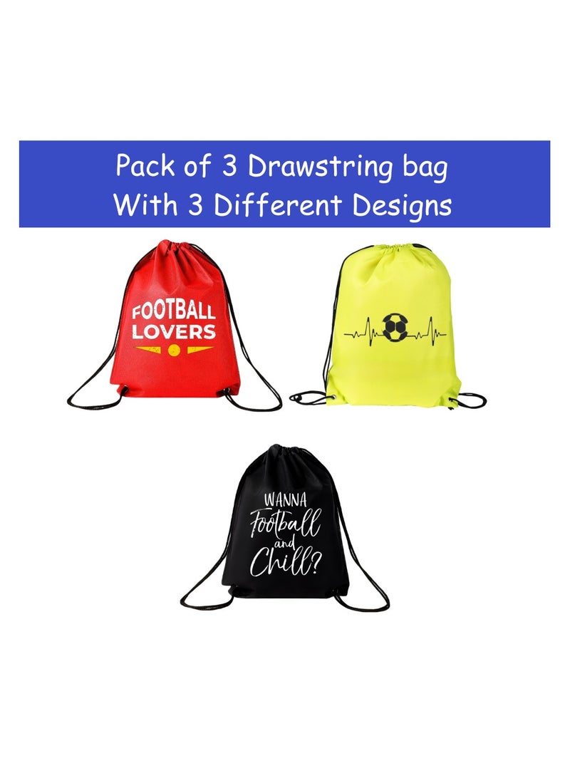 PRINTSHOP4ME Pack Of 3 Drawstring Bags With Football Design-Durable Sports Backpack For Adults,Great For Gym,Travel And Everyday Use,Lightweight With Football Print For Everyday Use - Image 2