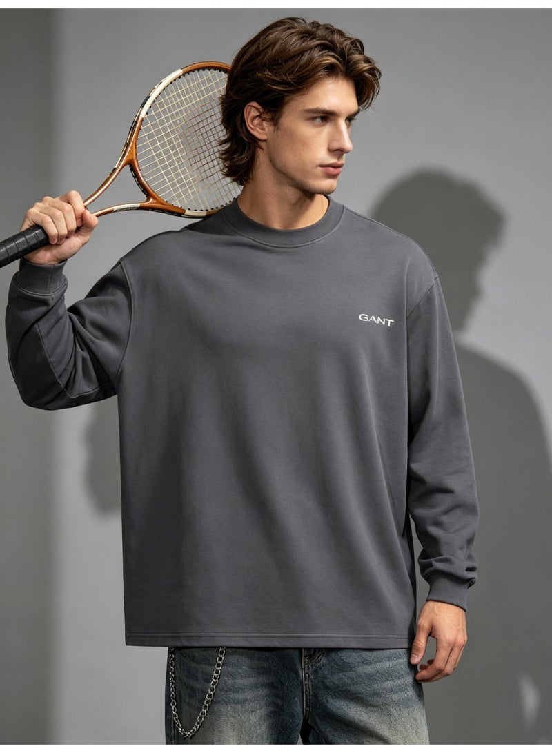 GANT Men Crew Neck Long Sleeve Smart Casual Street Sweatshirt Charcoal Dark Grey - Image 3