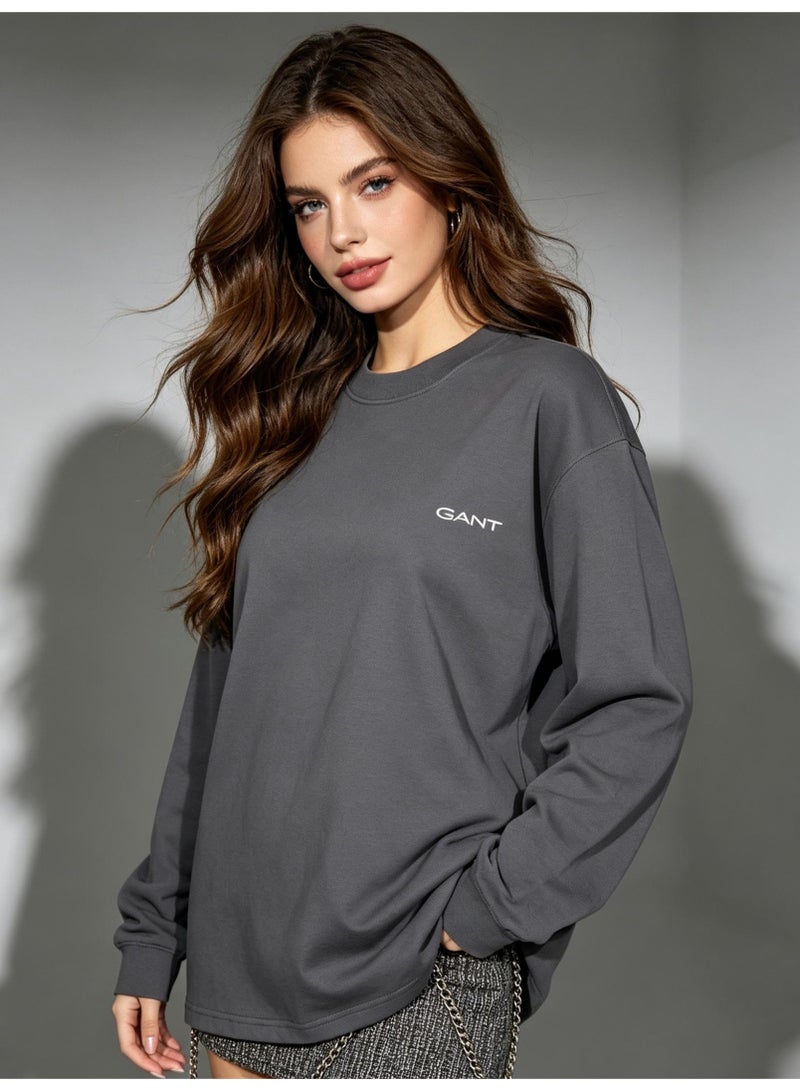 GANT Men Crew Neck Long Sleeve Smart Casual Street Sweatshirt Charcoal Dark Grey - Image 2