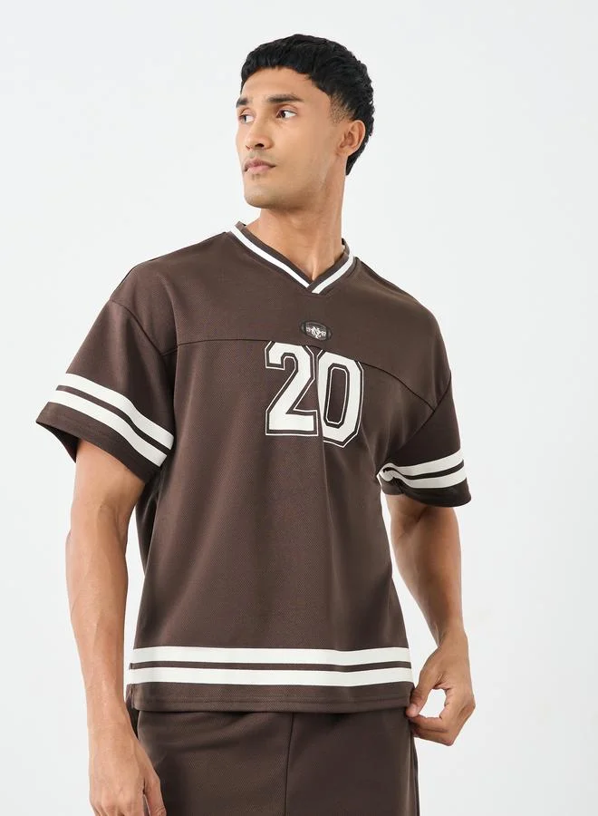 Styli Styli Men Brown V Neck Printed Boxy T-Shirt and Oversized Shorts Co-Ords