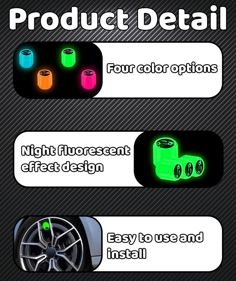 INOCEAN 16PCS Tyre Valve Cap, Fluorescent Tyre Valve Caps Illuminated Tire Cap Night Glow Luminous Wheel Covers Ideal for Cars, Bike and Bicycle, Trucks, Motorcycles Valve Cap - Image 3