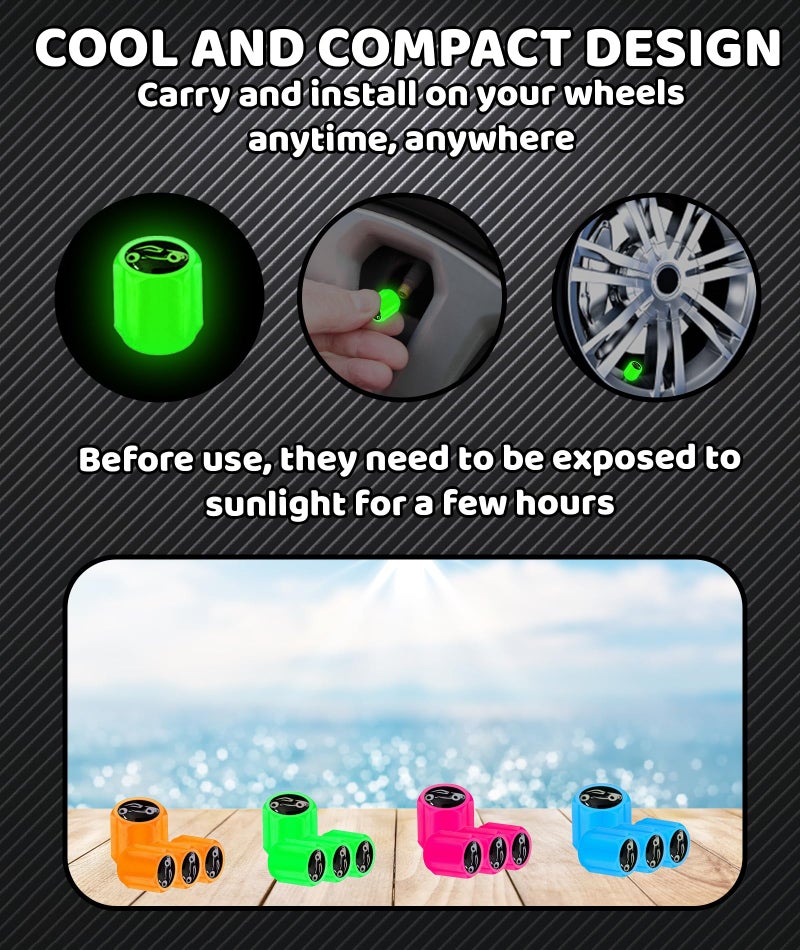 INOCEAN 16PCS Tyre Valve Cap, Fluorescent Tyre Valve Caps Illuminated Tire Cap Night Glow Luminous Wheel Covers Ideal for Cars, Bike and Bicycle, Trucks, Motorcycles Valve Cap - Image 5