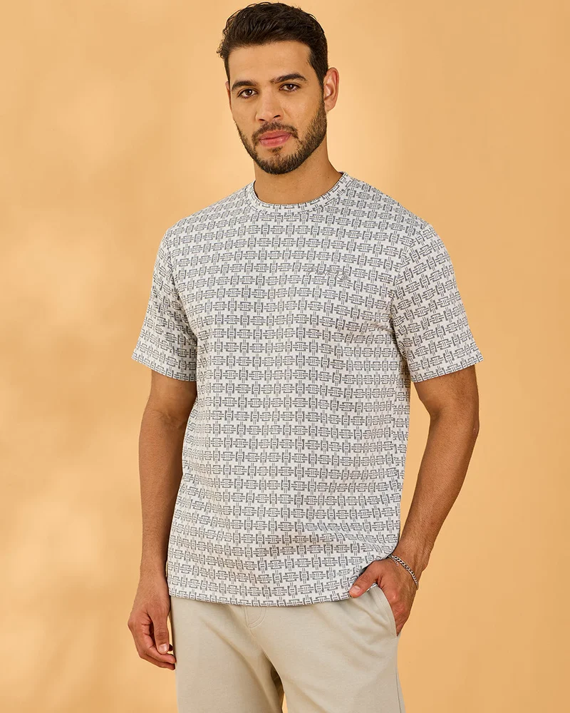 Redtag Men Grey Printed T-Shirt