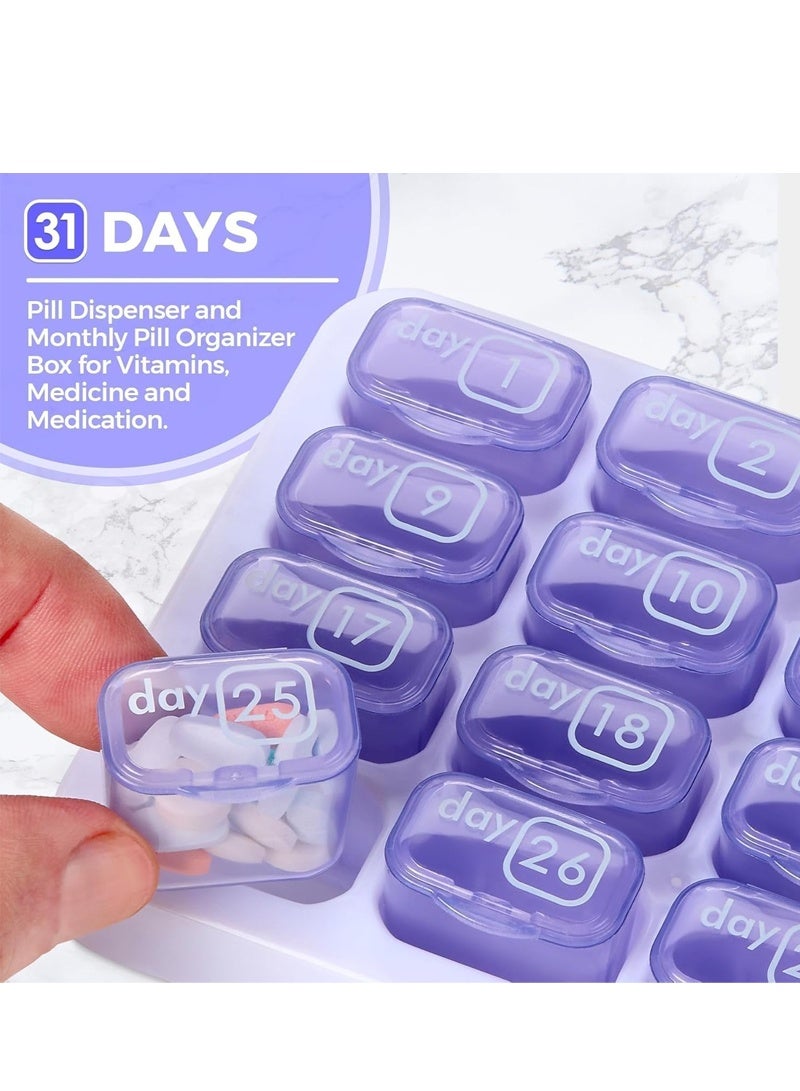 lebonaer Monthly Pill Organizer - 31 Day Pill Organizer with Large Removable Medication Pods, Portable Pill Case Box and Holder for Daily Medicine and Vitamins, Great for Travel （Purple） - Image 2