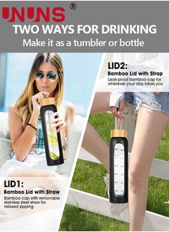 UNUNS 1L Motivational Glass Water Bottle with Time Marker & Silicone Sleeve &  Straw & Bamboo Lids & Fruit Infuser , Leak Proof Reusable BPA Free Motivational Drinking Jug Water Jug  - Image 5