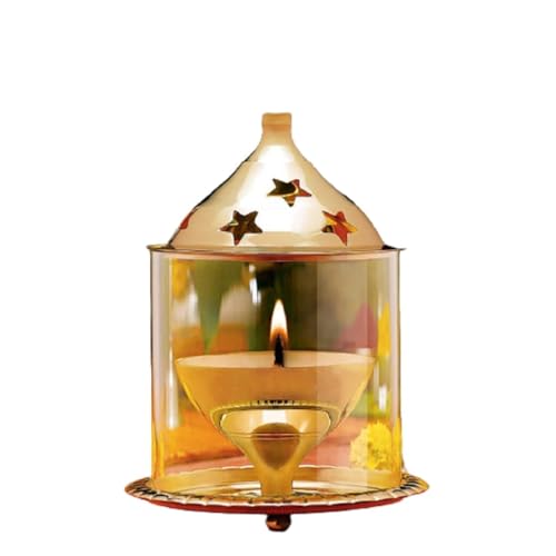 MISAA URNS Pure HeavyBrass Akhand Diya with Glass Cover for Pooja & Diwali Brass (Pack of 2) Table Diya Set (Height: 5.2 inch) Large Size - Image 4