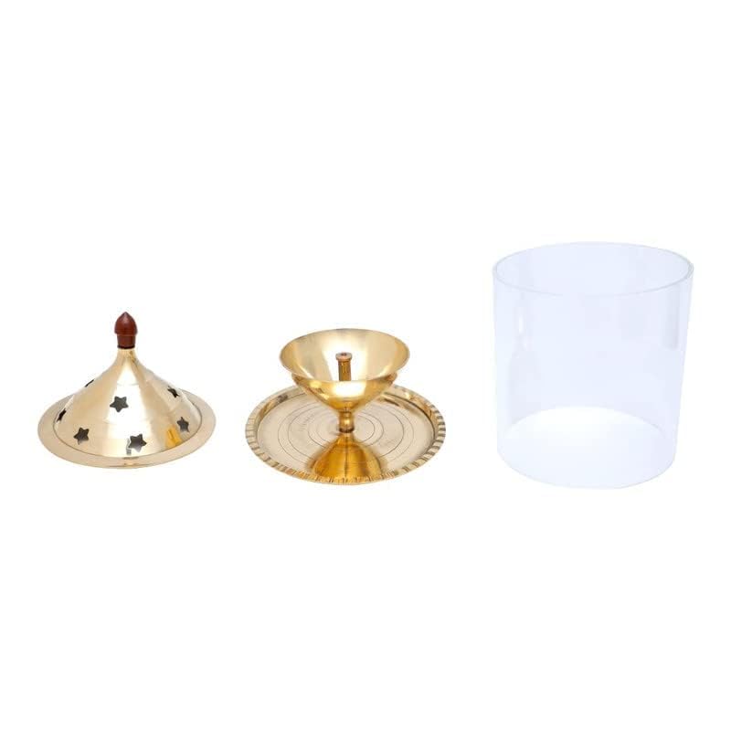 MISAA URNS Pure HeavyBrass Akhand Diya with Glass Cover for Pooja & Diwali Brass (Pack of 2) Table Diya Set (Height: 5.2 inch) Large Size - Image 3