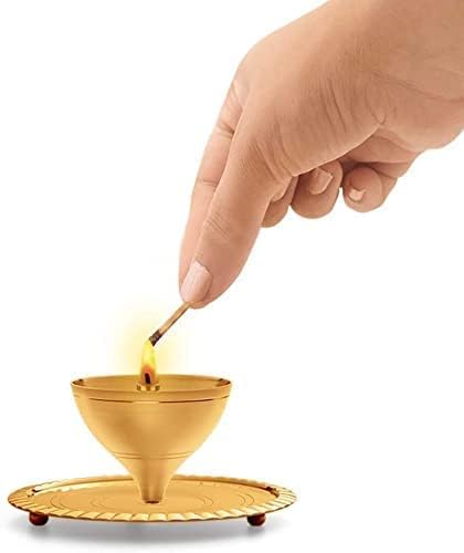 MISAA URNS Pure HeavyBrass Akhand Diya with Glass Cover for Pooja & Diwali Brass (Pack of 2) Table Diya Set (Height: 5.2 inch) Large Size - Image 2