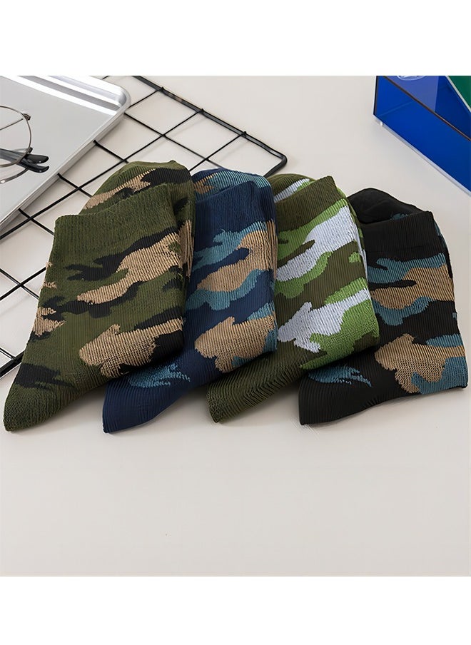 Men's Mid-Calf Camouflage Socks Round Neck Fashionable knitted Socks 4 Pairs Of Casual Socks Soft And Comfortable Socks