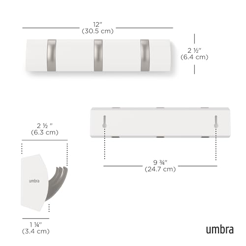 Umbra Flip Wall-Mounted Coat Rack Rail Hook for Hats, Jackets, Bags and More – Modern, Space-Saving Storage Organizer for Entryway, Mudroom, Closet, Bathroom, Bedroom, Kids Room, or Nursery, 3 Hooks, - Image 3