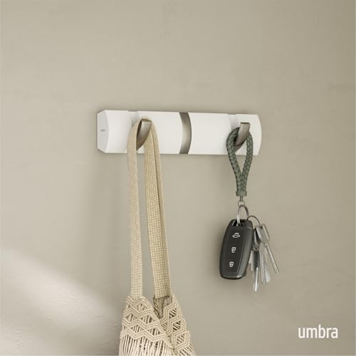 Umbra Flip Wall-Mounted Coat Rack Rail Hook for Hats, Jackets, Bags and More – Modern, Space-Saving Storage Organizer for Entryway, Mudroom, Closet, Bathroom, Bedroom, Kids Room, or Nursery, 3 Hooks, - Image 2