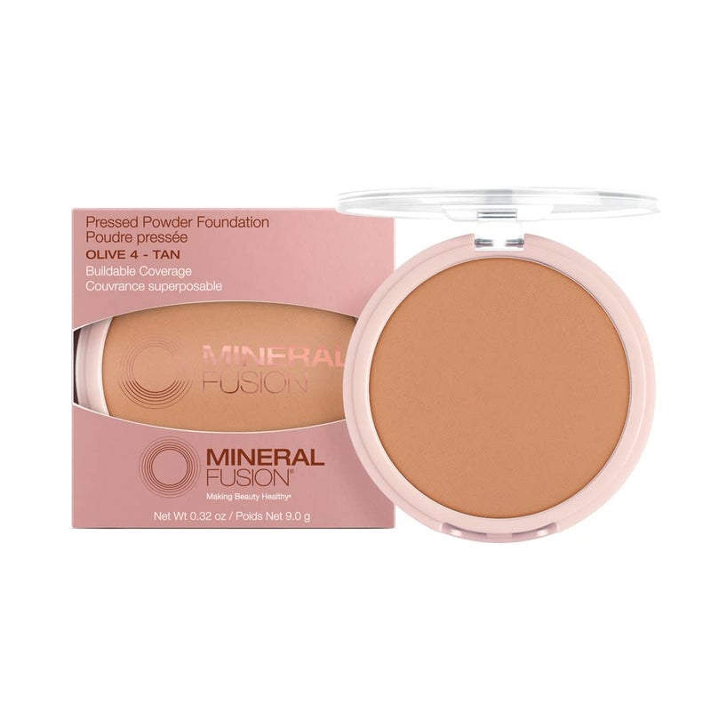 Mineral Fusion Pressed Powder Foundation, Olive 4 - Med/Tan Skin w/Greenish Undertones, Age Defying Foundation Makeup with Matte Finish, Talc Free Face Powder, Hypoallergenic, Cruelty-Free, 0.32 Oz - Image 1