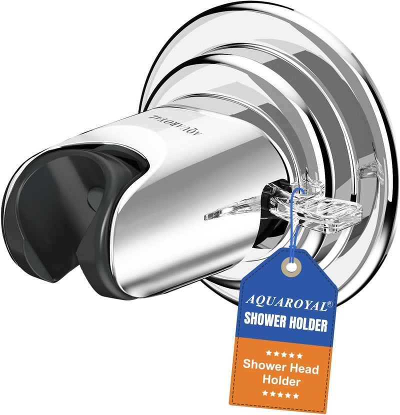 AQUAROYAL Shower Head Holder Wall Mount: Handheld Suction Cup Shower Holder, Adjustable No Drill Bathroom Wall Mount for Tile/Glass (Chrome) - Image 1