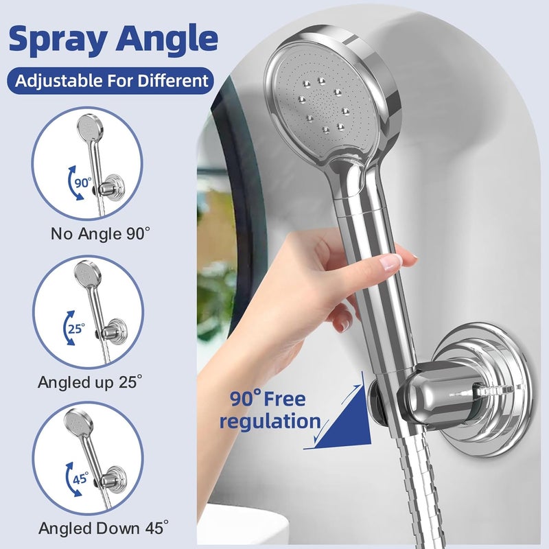 AQUAROYAL Shower Head Holder Wall Mount: Handheld Suction Cup Shower Holder, Adjustable No Drill Bathroom Wall Mount for Tile/Glass (Chrome) - Image 2