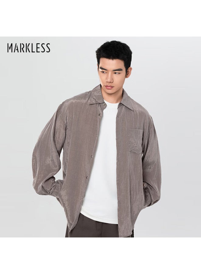 Markless Lightweight Breathable Shirt For Men, Smooth And Bare-feel Casual Long-sleeve Blouse Jacket 5501, Misty Brown 2XL - Image 1