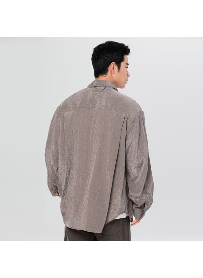 Markless Lightweight Breathable Shirt For Men, Smooth And Bare-feel Casual Long-sleeve Blouse Jacket 5501, Misty Brown 2XL - Image 3
