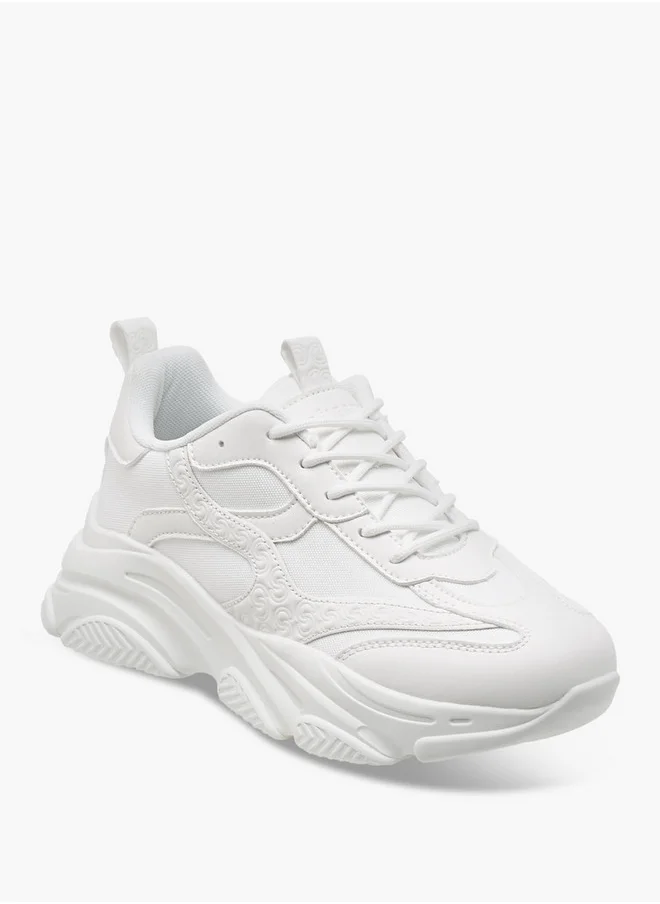 سيليست Women's Logo Embossed Sneakers with Lace-Up Closure