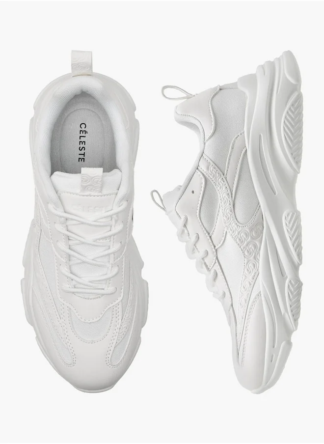 سيليست Women's Logo Embossed Sneakers with Lace-Up Closure