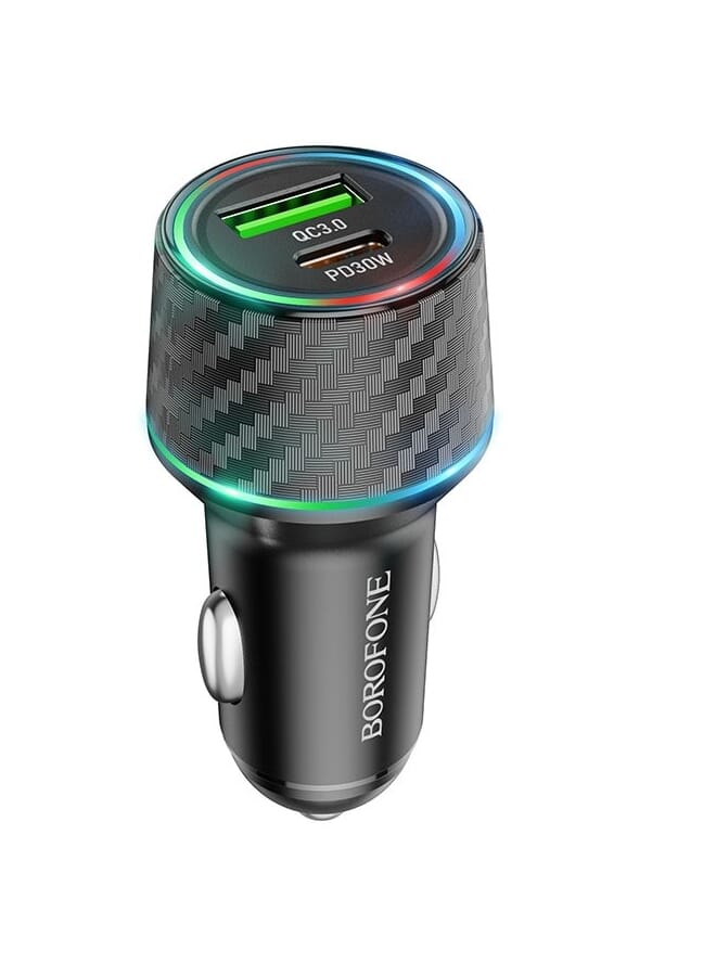 BOROFONE BZ21 Brilliant QC3.0 + PD30W Dual Ports Fast Charging Car Charger Black - Image 1