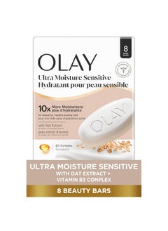 Olay Olay Ultra Moisture Beauty Bar for Sensitive Skin with Oat Extract, 10x More Moisturizers & Skin Conditioners, Gentle on Skin, Vitamin B3 Complex, Vanilla Crème Scent, 3.17 oz (Pack of 8)  - Image 1