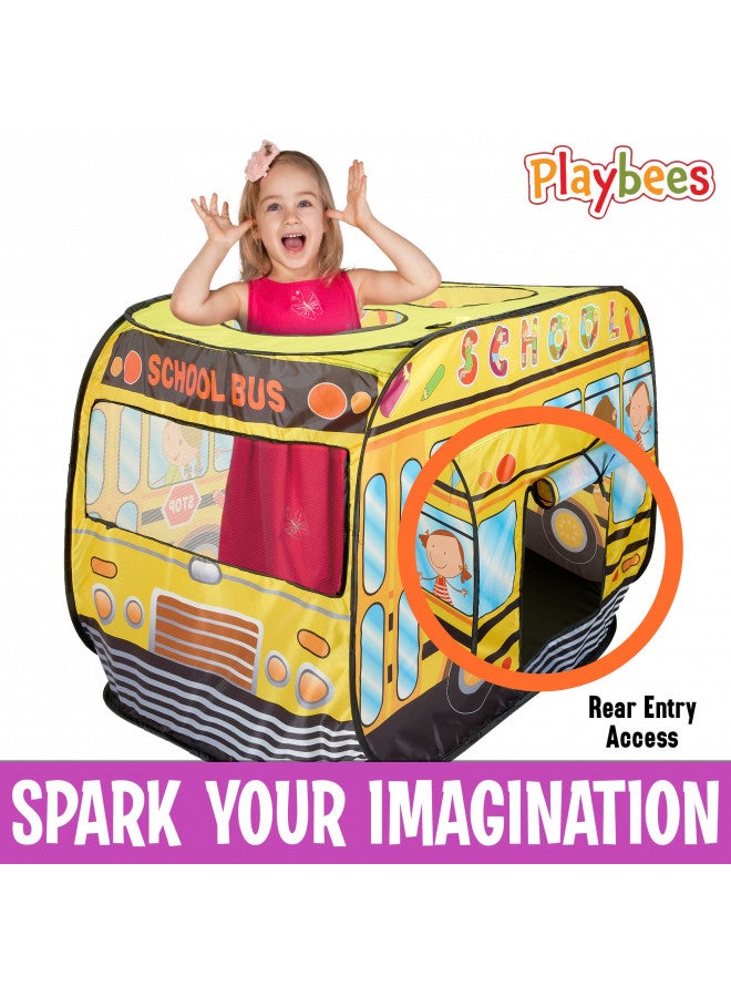 Playbees Musical School Bus Pop Up Play Tent with 3 Openings - Tent for Toddlers - Indoor & Outdoor - Pop Up Tents for Kids - Includes Carry Bag and Sound Button- 43.5x28x26.5 Inch - Image 2