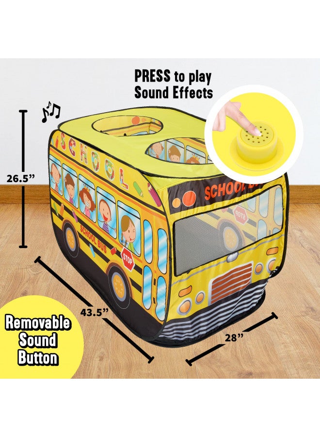 Playbees Musical School Bus Pop Up Play Tent with 3 Openings - Tent for Toddlers - Indoor & Outdoor - Pop Up Tents for Kids - Includes Carry Bag and Sound Button- 43.5x28x26.5 Inch - Image 1
