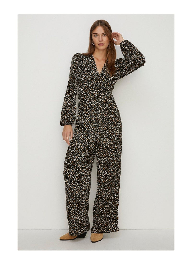 Oasis - Ditsy Belted Straight Leg Jumpsuit - Image 1