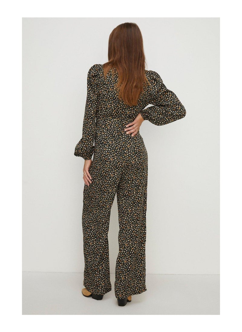 Oasis - Ditsy Belted Straight Leg Jumpsuit - Image 1