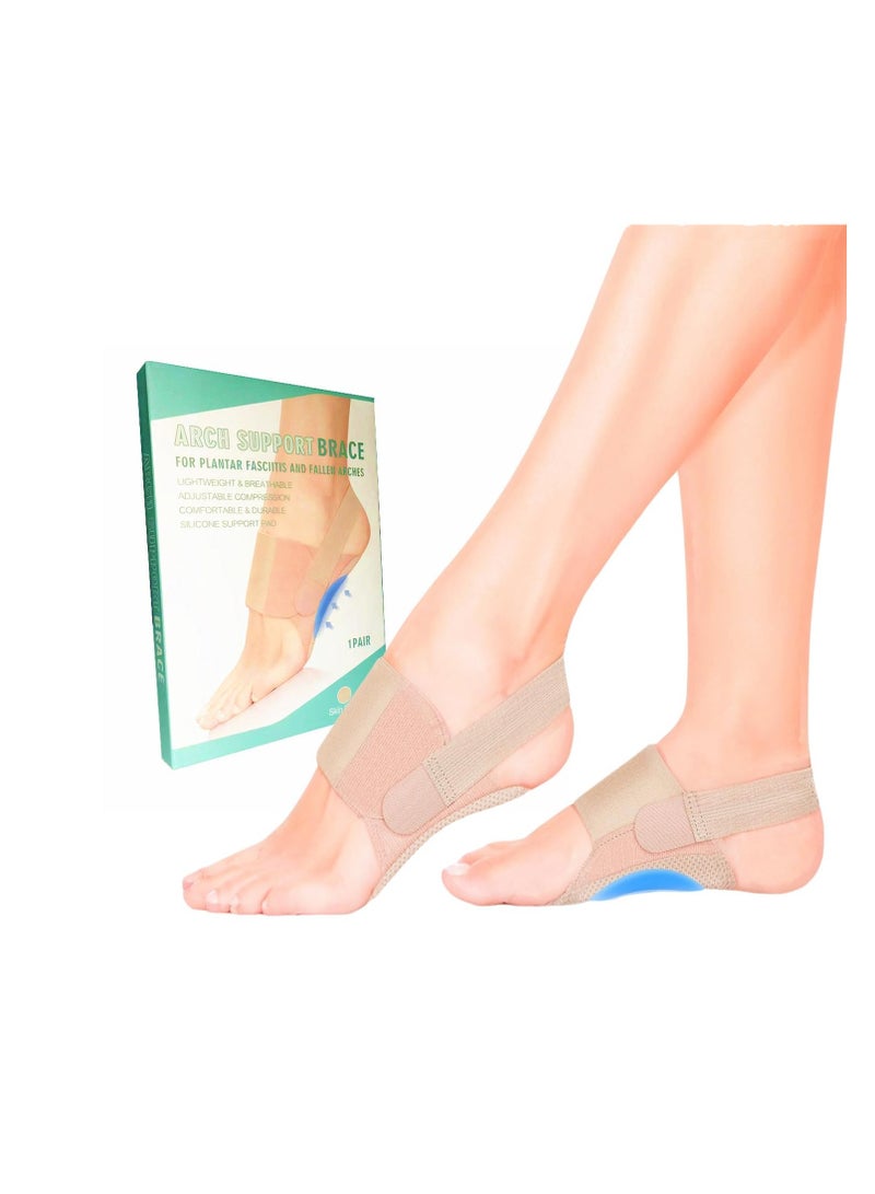 Upgraded Non Slip Arch Support Brace with Built In Orthotics Adjustable Bands and Gel Pads for Flat Feet Fallen Arches Unisex Skin Tone - Image 1
