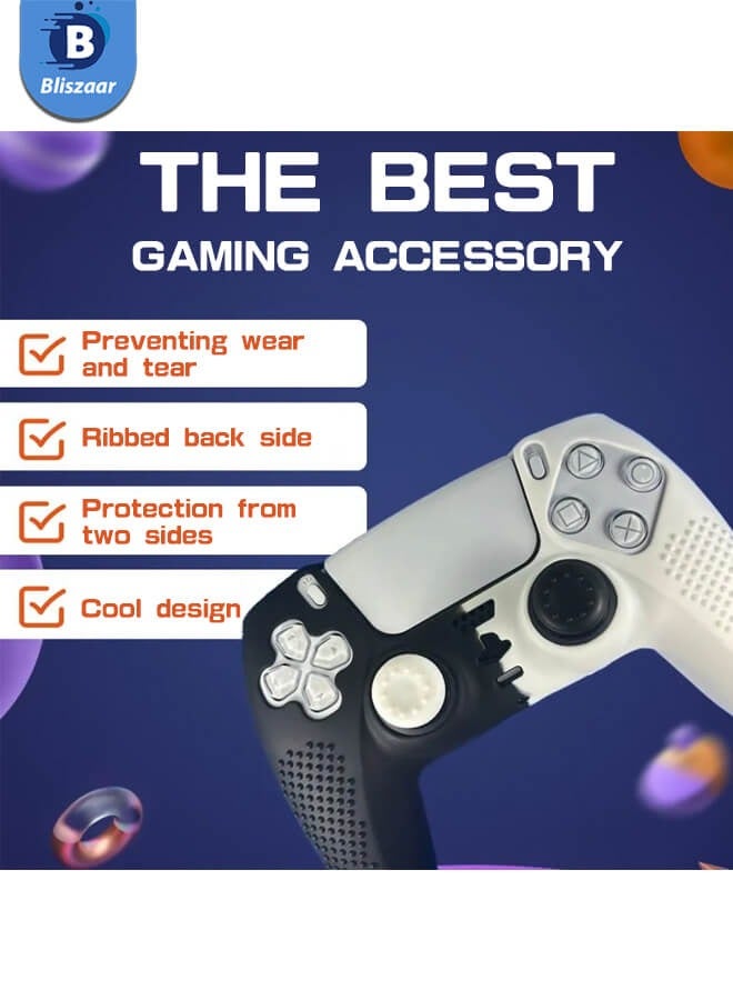 Bliszaar PS5 Controller Cover Skin Anti-Slip Silicone Skin Protective Cover Case for PS5 Wireless Controller (Black and White) - Image 5