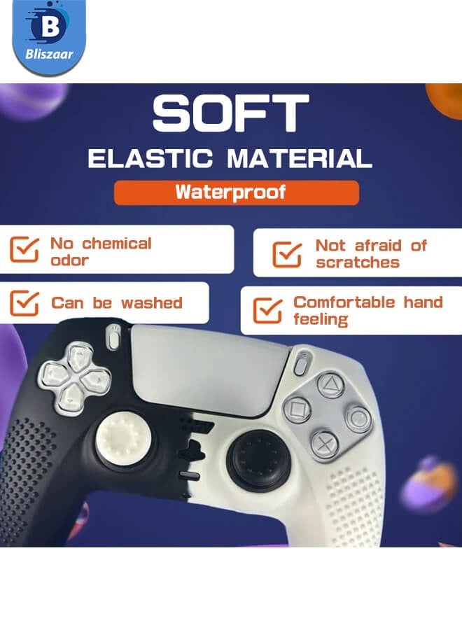 Bliszaar PS5 Controller Cover Skin Anti-Slip Silicone Skin Protective Cover Case for PS5 Wireless Controller (Black and White) - Image 4