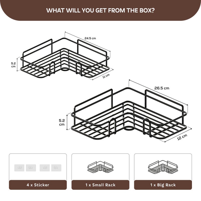 MIORAH Bathroom Accessories Set | Rustproof Bathroom Shelves | No Drilling Shelf | Black Carbon Steel | Pack of 2 - Image 2