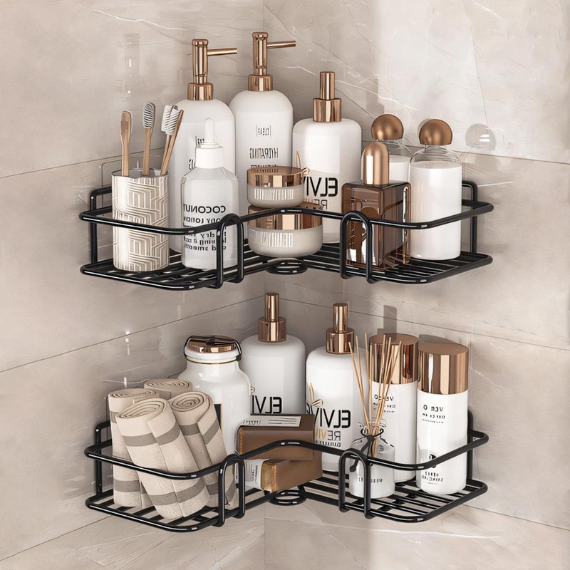 MIORAH Bathroom Accessories Set | Rustproof Bathroom Shelves | No Drilling Shelf | Black Carbon Steel | Pack of 2 - Image 1