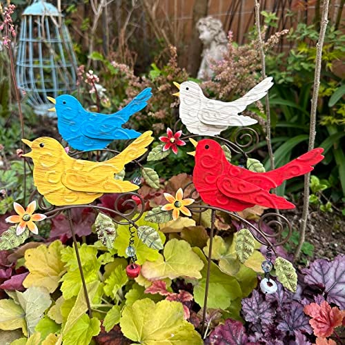 KEDONCHEN4 Pack Metal Bird Decorative Garden Stakes Spring Garden DecorIndoor Outdoor Lawn Pathway Patio Ornaments 142 Inch Outdoor Metal Garden Decor Shaking Head Yard Art - Image 3