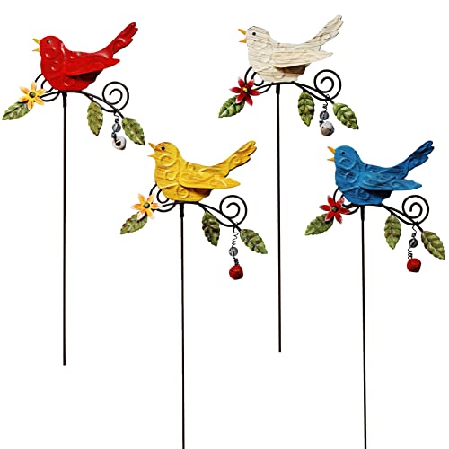 KEDONCHEN4 Pack Metal Bird Decorative Garden Stakes Spring Garden DecorIndoor Outdoor Lawn Pathway Patio Ornaments 142 Inch Outdoor Metal Garden Decor Shaking Head Yard Art - Image 1