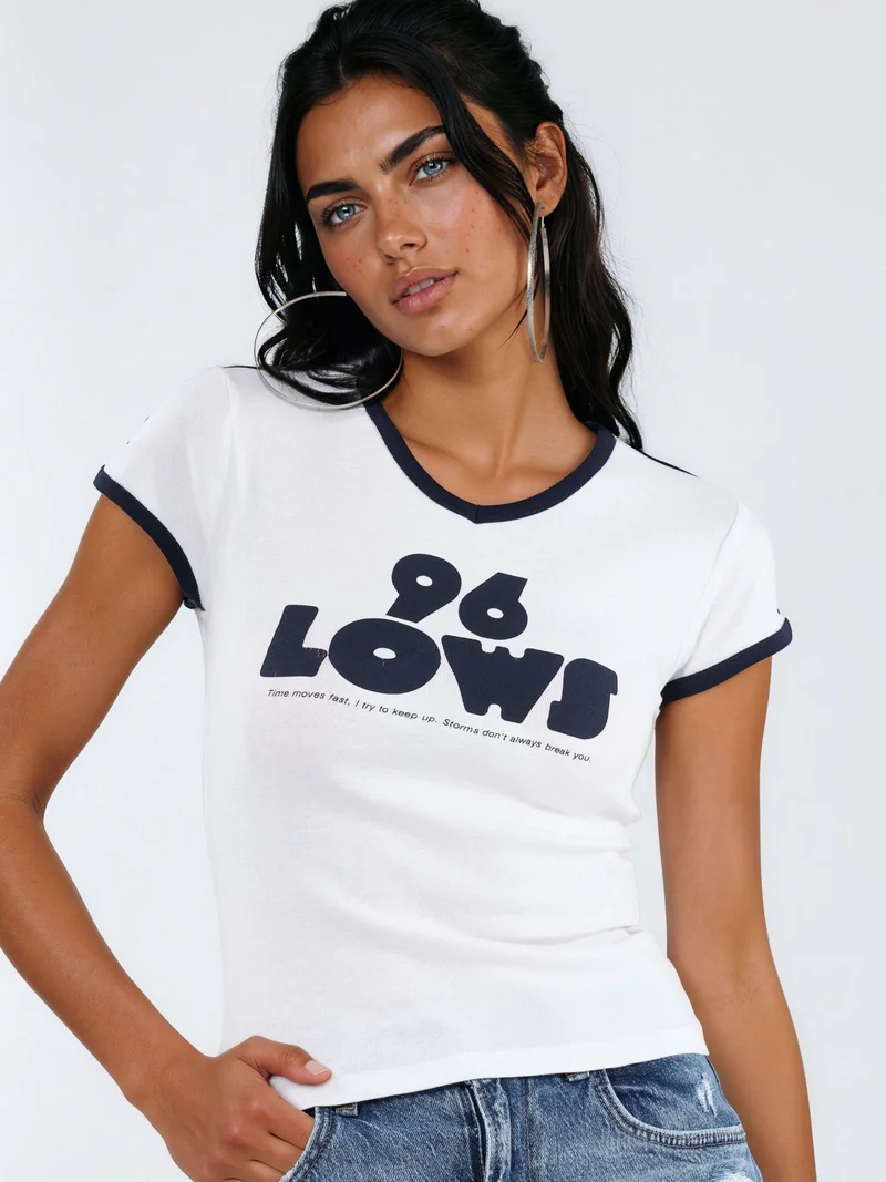 بوسيم BUSEM Contrast Binding V-Neck Printed T-Shirt
