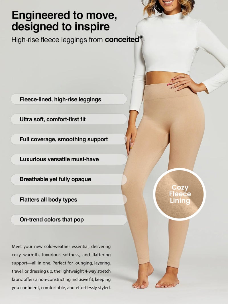 Conceited Leggings نسائية مبطنة بالفليس - مقاسات عادية وزيادة - قماش دافئ ممتاز بالعديد من الألوان - بيج نود - كبير - إكس كبير - Image 2