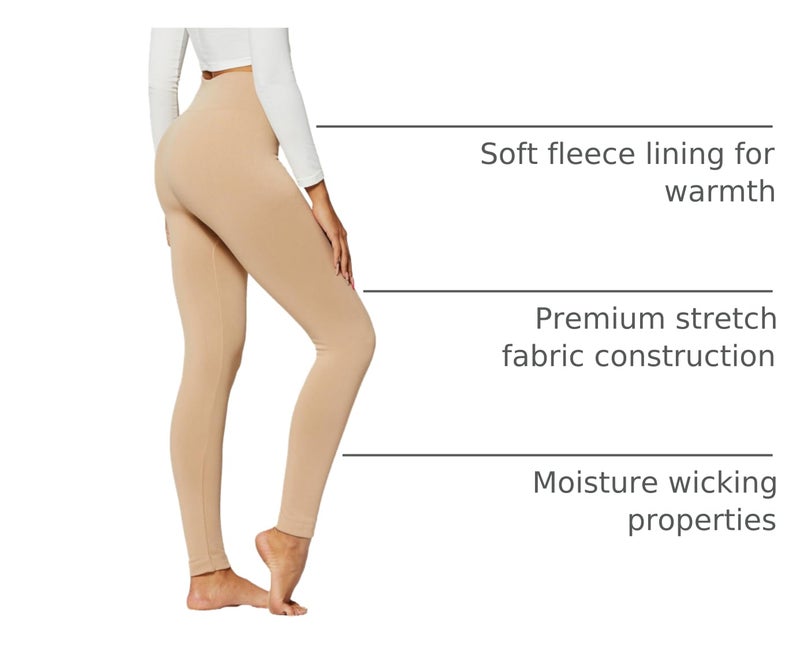 Conceited Leggings نسائية مبطنة بالفليس - مقاسات عادية وزيادة - قماش دافئ ممتاز بالعديد من الألوان - بيج نود - كبير - إكس كبير - Image 3